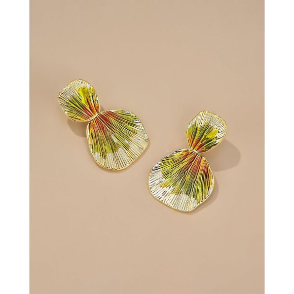 Handmade Chunky Floral Geometric Dangle Earrings - 18K Gold Plated Chic Gift - Picture 5 of 6